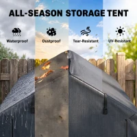 Outsunny 2.2 x 1.6 m Garden Storage Tent, Waterproof Anti-UV Portable Shed with Roll-up Zipper Door, Galvanised Outdoor Storage Shelter Carport  for Firewood, Garden Tools, Black(m-4)