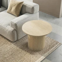 HOMCOM Table Basse Ronde 60 cm, Base en Colonne Cannelée, Patins en Feutre, Table d'Appoint Moderne, Bois Naturel(m-2)