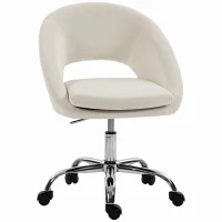HOMCOM Velvet Desk Chair, Modern Office Chair with Height-Adjustable, Wheels, for Home Study Bedroom, Cream(m-13)