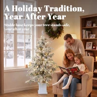 HOMCOM 4ft Prelit Flocked Christmas Tree, Artificial Snow Flocked Spruce with 160 Warm White LED Lights, 8 Modes, Green(m-9)