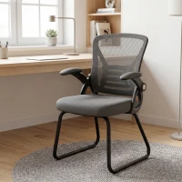 HOMCOM Office Chair, Ergonomic Desk Chair No Wheels with Mesh Backrest and Steel Legs for Home Conference Room, Dark Grey(m-10)