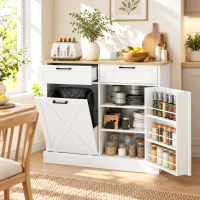HOMCOM Sideboard with Tilt-out Trash Bin, Farmhouse Kitchen Sideboard with 2 Drawers, Adjustable Shelves, Door Racks, White(m-8)
