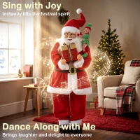 HOMCOM 4ft Singing Dancing Santa Claus, Standing Christmas Animated Santa Figure with Elf, Gift Box, Sound/Touch Activated(m-4)