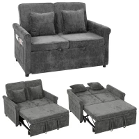 HOMCOM 2 Seater Sofa Bed 3-in-1 Convertible Chenille Pull Out Sleeper Sofa with 5-Position Adjustable Backrest, Grey(m-14)