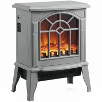 HOMCOM Freestanding Electric Fireplace, Electric Log Burner w/ LED Flame Effect, Overheating Safety System, 1000W/2000W, Grey(m-14)