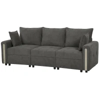 HOMCOM 3 Seater Sofa with Lift-Up Storage, 228cm Comfy Velvet Couch with Wide Deep Seat, Dark Grey(m-15)
