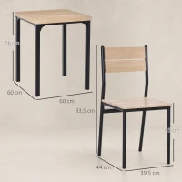 HOMCOM Conjunto de Mesa e 2 Cadeiras de Jantar, 3 Peças, para 2 Pessoas, 120 kg, Madeira Natural(m-3)