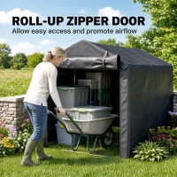 Outsunny 2.2 x 1.6 m Garden Storage Tent, Waterproof Anti-UV Bike Tent with Roll-up Zipper Door, Galvanised Outdoor Storage Shelter Carport for Bike, Motorbike, Garden Tools, Dark Grey(m-6)