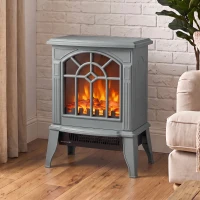 HOMCOM Freestanding Electric Fireplace, Electric Log Burner w/ LED Flame Effect, Overheating Safety System, 1000W/2000W, Grey(m-10)