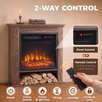HOMCOM Electric Fireplace Suite with Shelf, 25" 1800W Electric Fire and Surround with LED Flame, 5 Brightness, Remote, Oak(m-7)