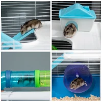PawHut 5 Tier Hamster Cage, Gerbil Cage with Exercise Wheel, Feeder Bowl, Tube, Water Bottle, 59L x 36W x 69H cm - Blue(m-8)