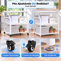 HOMCOM Suporte para Impressora com Rodas, 3 Níveis e Prateleira Ajustável 60x50x68 cm Branco(m-7)
