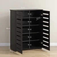 HOMCOM Pantofar cu 5 niveluri, 4 rafturi reglabile și uși cu lamele, din PAL, 76x33x98 cm, negru(m-3)