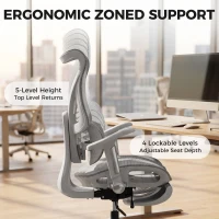 HOMCOM Ergonomic Office Chair with Lumbar Support, Mesh Reclining Desk Chair with Footrest, Adjustable High Back, Grey(m-4)