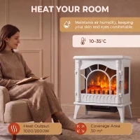 HOMCOM 3-Sided Glass Electric Fire Fan Heater, Electric Fireplace Stove Freestanding Log Burner with Flame Effect, White(m-6)