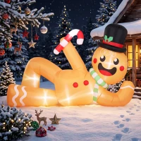 Outsunny 9.8ft Giant Christmas Inflatable Gingerbread Man Side-Lying, Outdoor Blow Up Christmas Decoration with LEDs, Bag(m-12)