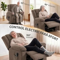 HOMCOM Fotoliu Electric cu Ridicare, Reclinare 150°, Masaj 8 Puncte, Încălzire, Maro(m-4)