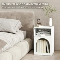 HOMCOM Mesilla de Noche Estrecha con 2 Compartimentos Abiertos Diseño en Forma de Arco 40x30x60 cm Blanco(m-5)