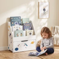 AIYAPLAY Kids Bookshelf, Montessori Inspired Childrens Bookcase with Moveable Drawer, 3-Tier Bookshelf for 3-8 Years, White(m-14)