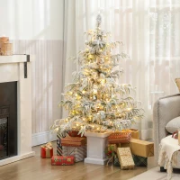 HOMCOM 4ft Prelit Flocked Christmas Tree, Artificial Snow Flocked Spruce with 160 Warm White LED Lights, 8 Modes, Green(m-12)