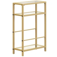 HOMCOM 3-Tier Side Table, Narrow End Table with Storage Shelf and Tempered Glass Tabletop for Small Spaces, Bedroom, Living Room, Entryway, Gold Tone(m-1)