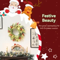 HOMCOM 60 cm Prelit Christmas Wreath, Door Wreath with Realistic Branches, 30 Warm White LEDs, Timer, Battery Operated(m-4)