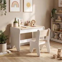 AIYAPLAY Set Tavolo Bambini con Sedia, Cassetto, 3-8 Anni, Bordi Arrotondati, per Cameretta, Soggiorno, Asilo, Bianco(m-8)