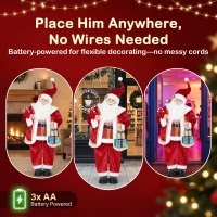 HOMCOM 120cm Life Size Singing Dancing Santa Claus, Standing Musical Animated Santa with Gift and Candy Cane, Posable Arms, Handcrafted, Sound Touch Activated, Moving Christmas Figure Decoration(m-7)