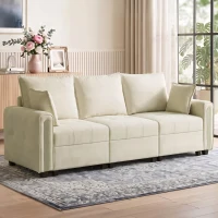 HOMCOM 3 Seater Sofa with Lift-Up Storage, 228cm Comfy Velvet Couch with Wide Deep Seat, Beige(m-2)