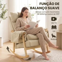 HOMCOM Cadeirão de Baloiço em Leathaire com Bolsos Laterais e Pés em Madeira de Seringueira, Bege(m-4)