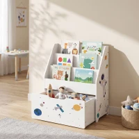 AIYAPLAY Kids Bookshelf, Montessori Inspired Childrens Bookcase with Moveable Drawer, 3-Tier Bookshelf for 3-8 Years, White(m-8)