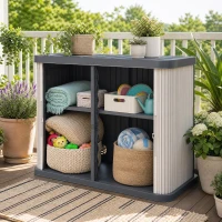 Outsunny Coffre de Rangement Extérieur 480 L, 2 Niveaux avec Portes Coulissantes Résistant aux UV, 120,5x59,5x92cm, Gris(m-8)