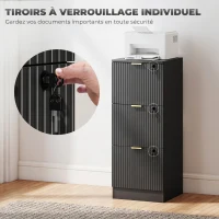 HOMCOM Caisson de Bureau 3 Tiroirs Silencieux Verrouillables pour Formats Lettre/A4, Support d'Imprimante, 40x40x101cm, Noir(m-6)