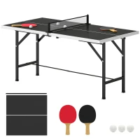 SPORTNOW Mini Table de Ping-Pong Pliable Extérieur Intérieur avec 2 Raquettes en Bois Massif 3 Balles et Filet 152x76x70cm Noir(m-12)