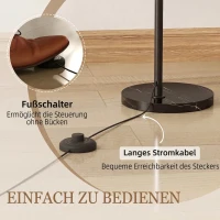 HOMCOM Stehlampe, gebogener Kopf, Fußschalter, Marmorsockel, Kunststoffschirm, Grau(m-5)