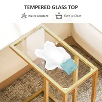 HOMCOM C-Shaped Side Table, Modern Slim End Table with Tempered Glass Tabletop, Steel Frame for Small Space, Living Room, Bedroom, Gold Tone(m-5)