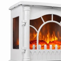 HOMCOM 3-Sided Glass Electric Fire Fan Heater, Electric Fireplace Stove Freestanding Log Burner with Flame Effect, White(m-11)