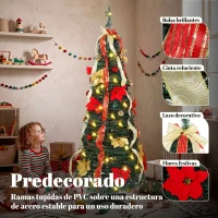 HOMCOM Árbol de Navidad Desplegable 150 cm con 70 Luces LED 11 Modos Mando a Distancia y Decoración Incluida Verde(m-6)