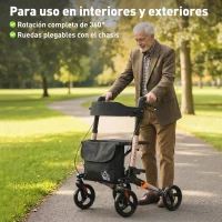 HOMCOM Andador para Ancianos Plegable de Aluminio con Asiento 4 Ruedas Altura Ajustable Frenos de Maneta Dorado y Negro(m-7)