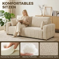 HOMCOM 3-Sitzer Sofa mit bodentiefen Armlehnen gepolsterte Wohnzimmercouch Holzbeine Cremeweiß(m-5)