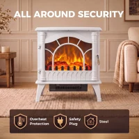 HOMCOM 3-Sided Glass Electric Fire Fan Heater, Electric Fireplace Stove Freestanding Log Burner with Flame Effect, White(m-7)
