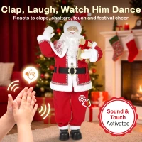 HOMCOM 5ft Life Size Singing Santa Claus, Animated Santa with Rotating Head, Waving Hand, Posable Arms, Sound Touch Activated(m-5)