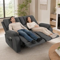 HOMCOM Divano 2 Posti Reclinabile Elettrico 135°, Massaggio e Riscaldamento, Tessuto Effetto Pelle, Grigio(m-8)