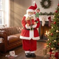 HOMCOM 4ft Singing Dancing Santa Claus, Standing Christmas Animated Santa Figure with Elf, Gift Box, Sound/Touch Activated(m-12)