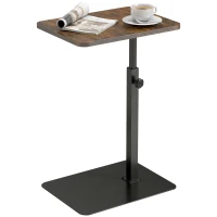 HOMCOM C Shaped Side Table, Small End Table with Adjustable Height and Metal Base for Living Room, Bedroom, Rustic Brown(m-11)
