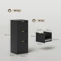HOMCOM Caisson de Bureau 3 Tiroirs Silencieux Verrouillables pour Formats Lettre/A4, Support d'Imprimante, 40x40x101cm, Noir(m-3)