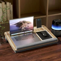 HOMCOM Supporto per Laptop da 15.6" con Tappetino Mouse e Poggia Polsi, Slot per Tablet e Smartphone, Rovere(m-10)