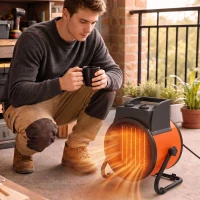 Outsunny Industrial Fan Heater 5000W with Tilting, Electric Ceramic Space Heater with Adjustable Thermostat, Handle(m-11)