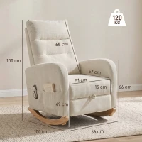 HOMCOM Upholstered Rocking Chair Retractable Footrest Rocker Chair High Back for Living Room Cream White(m-3)
