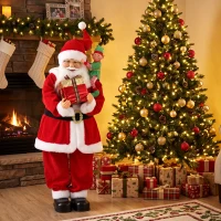 HOMCOM 4ft Singing Dancing Santa Claus, Standing Christmas Animated Santa Figure with Elf, Gift Box, Sound/Touch Activated(m-9)